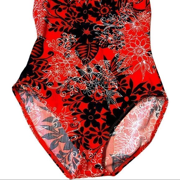 Catalina Orange Textured/Ribbed Floral Black&White Print 1-Piece Swimsuit Sz 2X - Picture 5 of 14